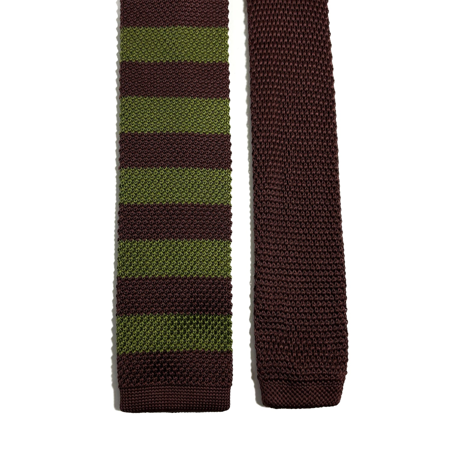 Brown & Olive Green Striped Knitted Tie