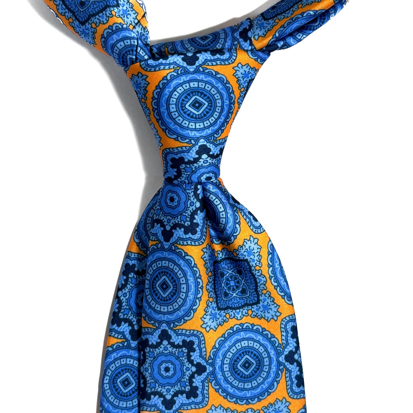 Yellow & Light Blue Medallion Printed Tie