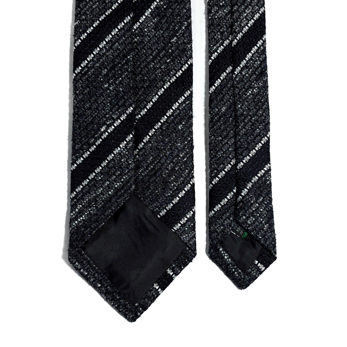 Charcoal Gray Striped Tussah Silk Grenadine Tie (Garza Grossa) - Handmade in Italy