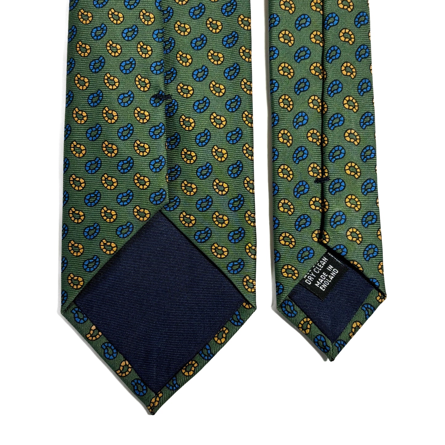 Hand-Printed Green Paisley Silk Twill Tie - Handmade in England
