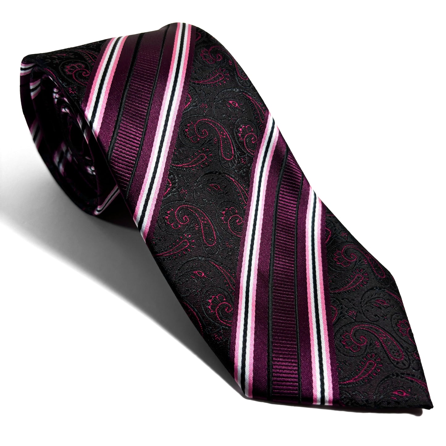 Purple & Black Paisley Striped Tie