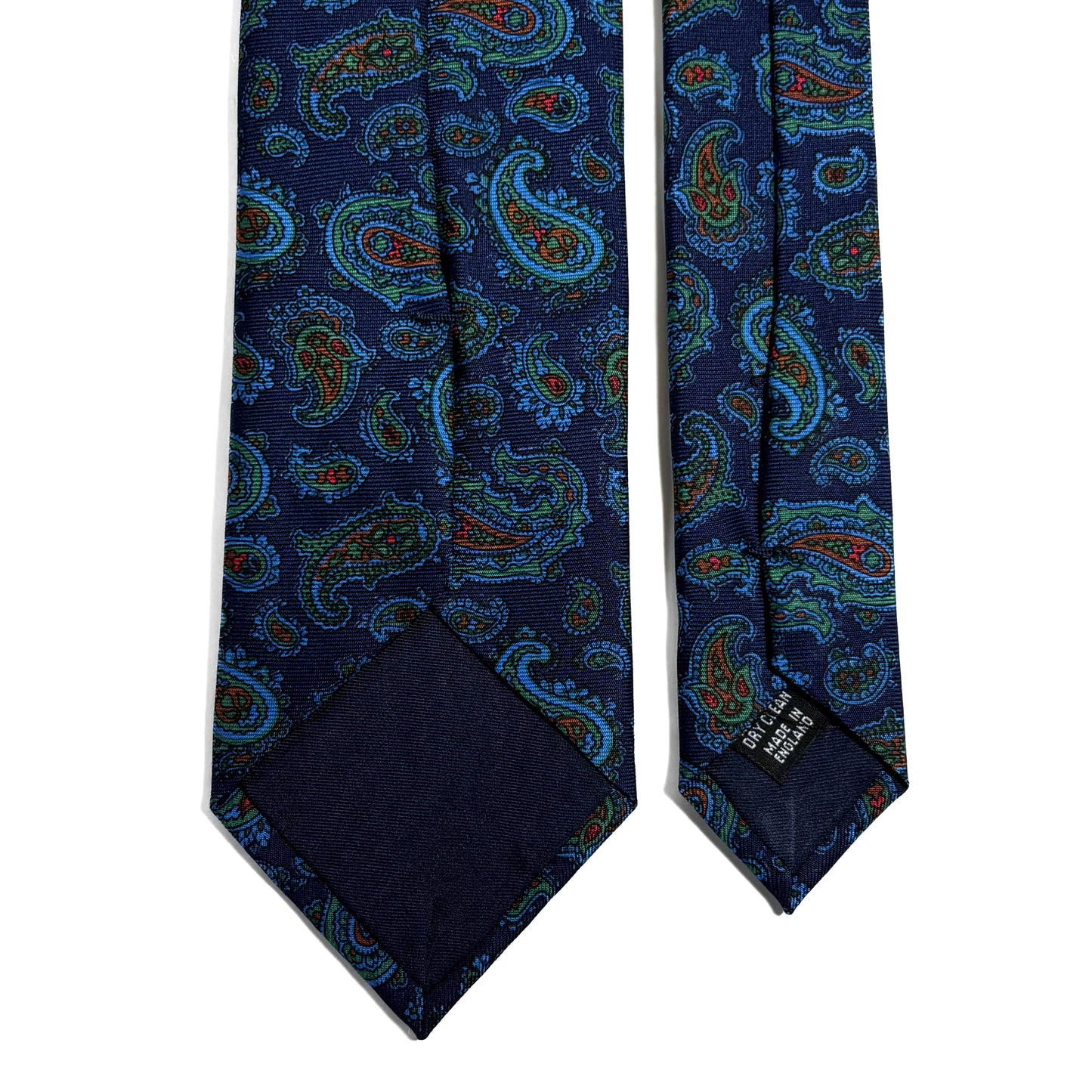 Hand-Printed Navy Blue & Blue Paisley Silk Twill Tie - Handmade in England