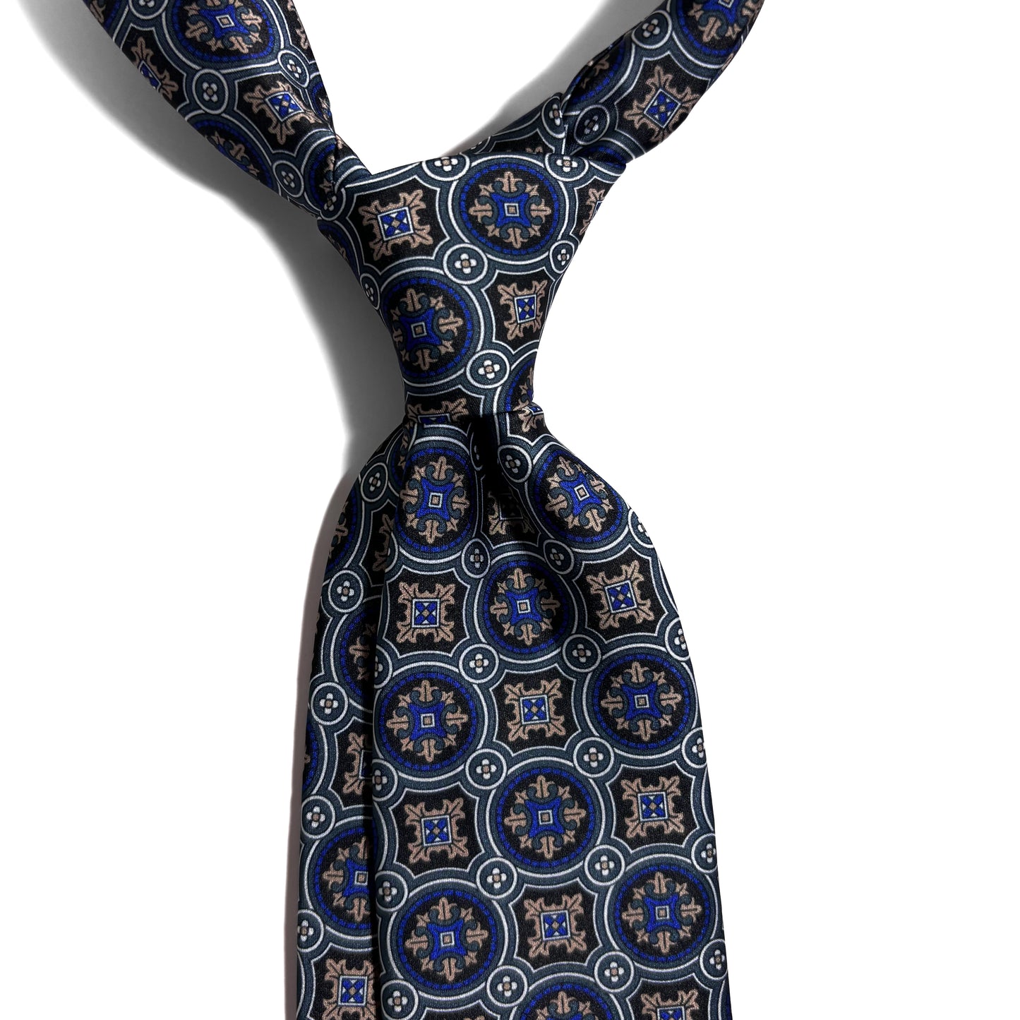 Gray & Blue Medallion Printed Tie
