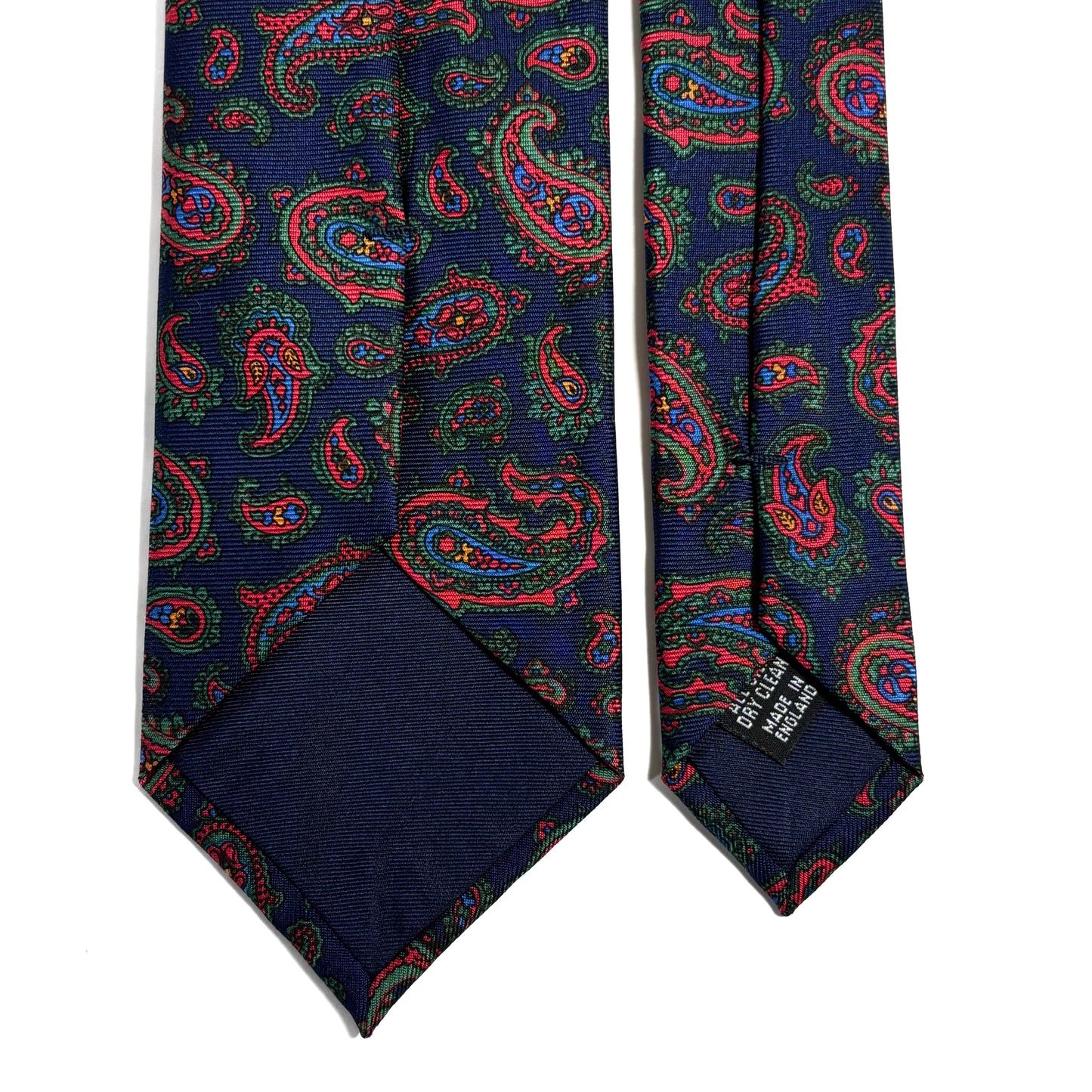 Hand-Printed Navy Blue & Red Paisley Silk Twill Tie - Handmade in England