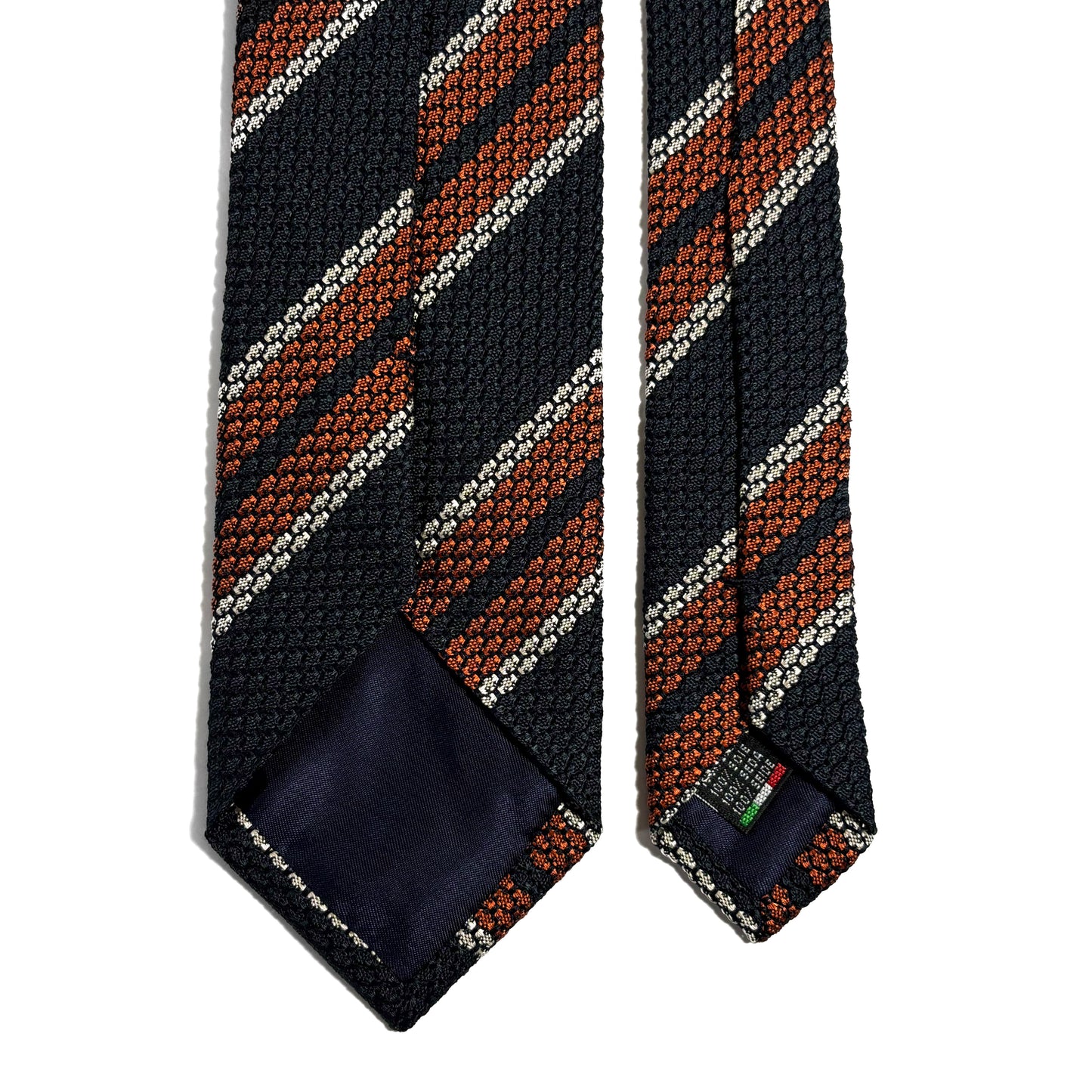 Deep Green & Orange Striped Silk Grenadine Tie (Garza Grossa) - Handmade in Italy