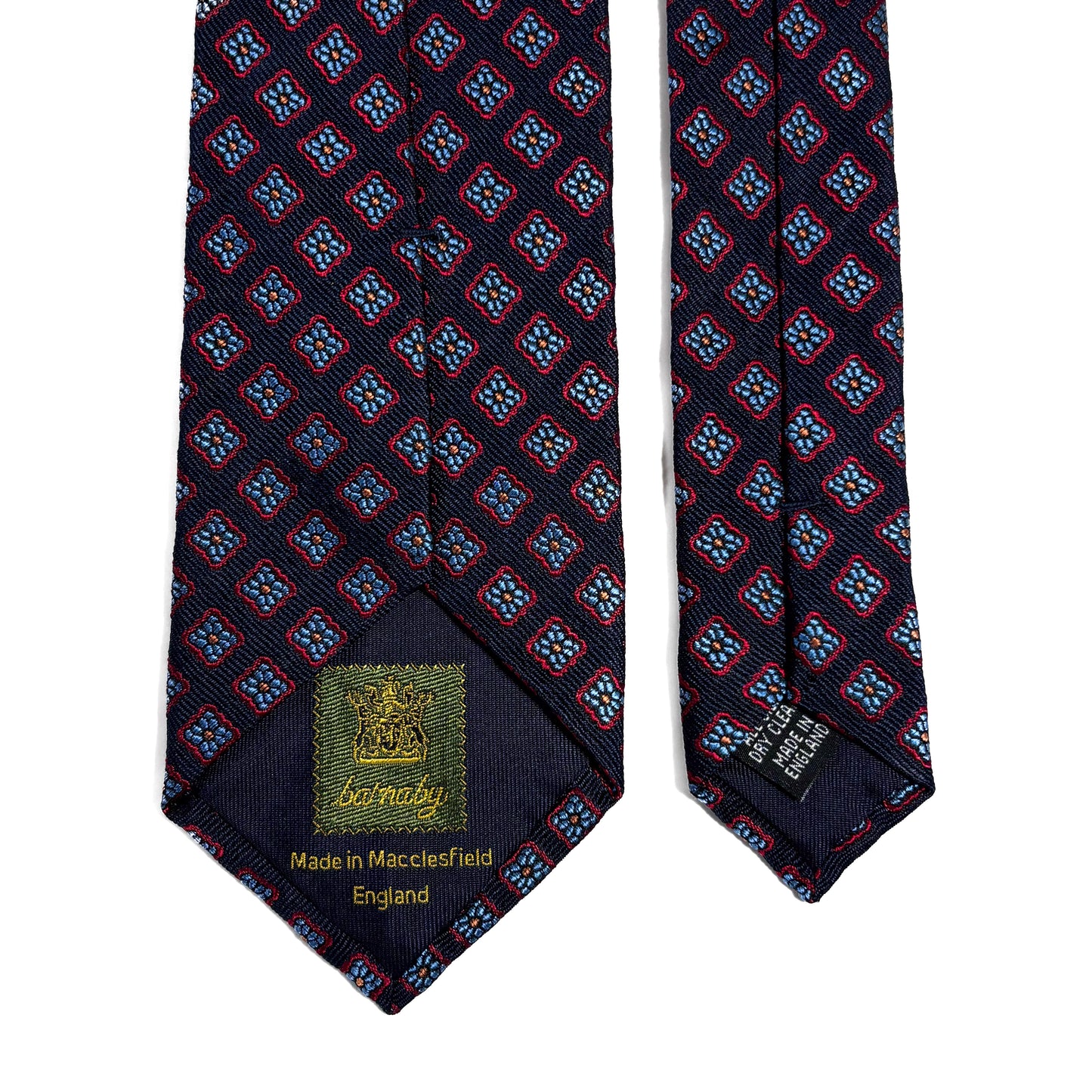 Navy Blue Geometric Silk Jacquard Tie - Handmade in England