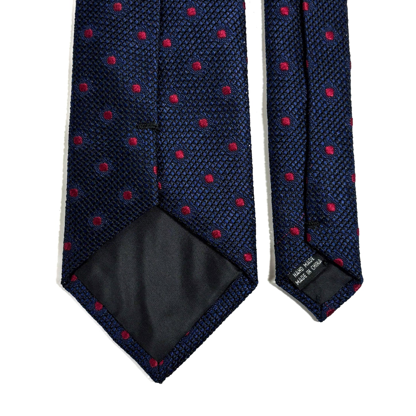 Navy Blue & Red Polka Dot Grenadine Tie - Handmade