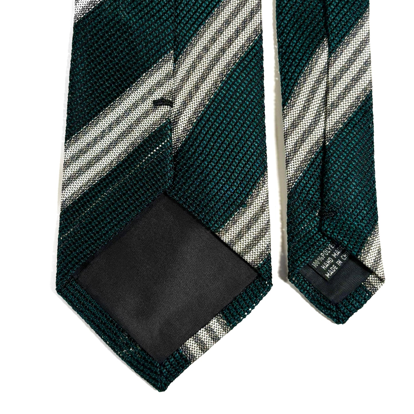 Forest Green & White Striped Grenadine Tie - Handmade