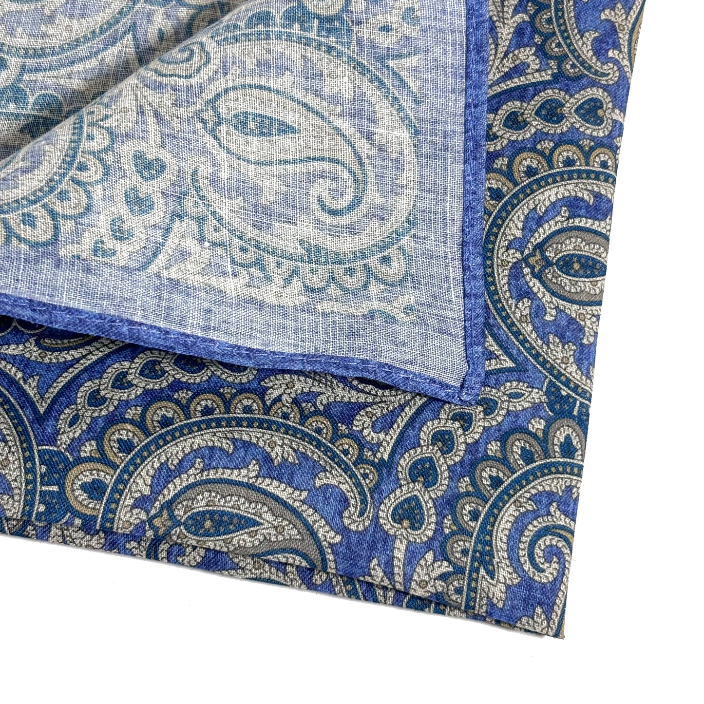 Blue Paisley Ramie Pocket Square