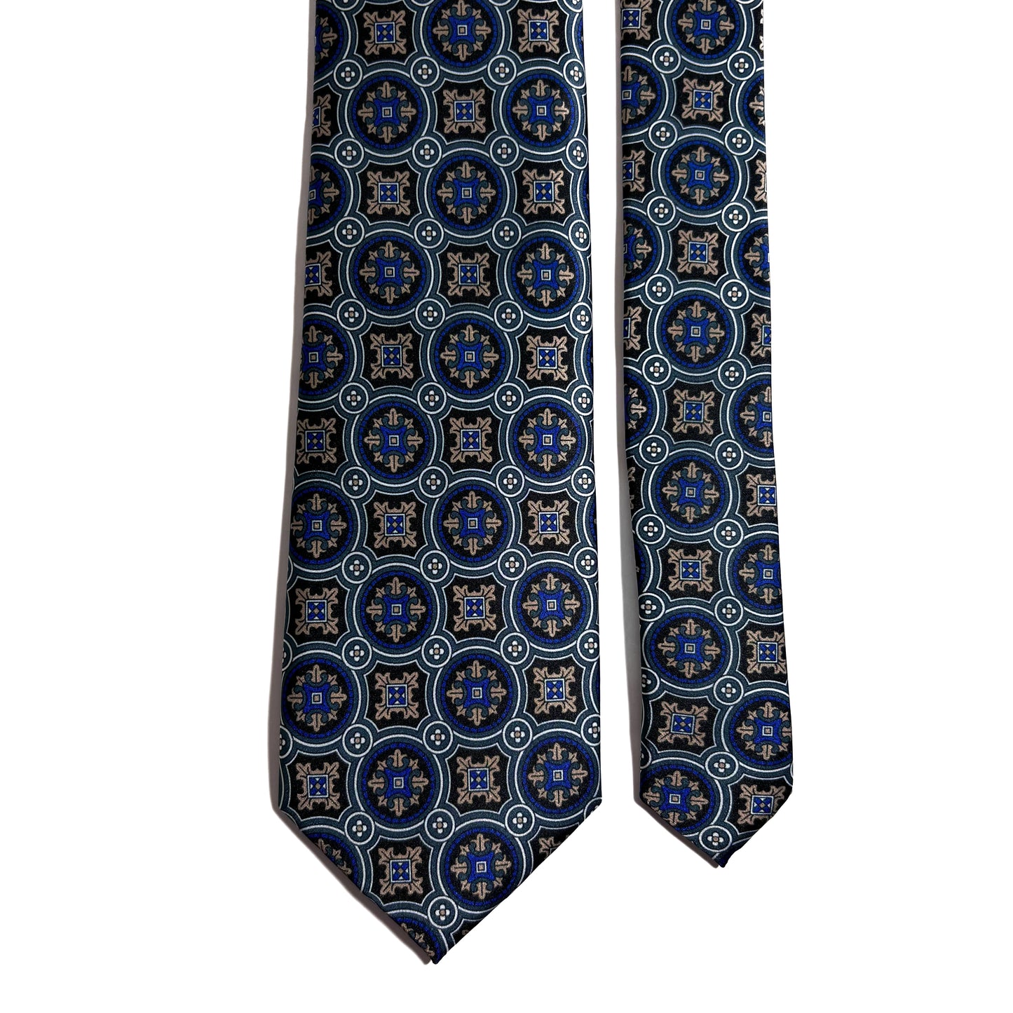 Gray & Blue Medallion Printed Tie