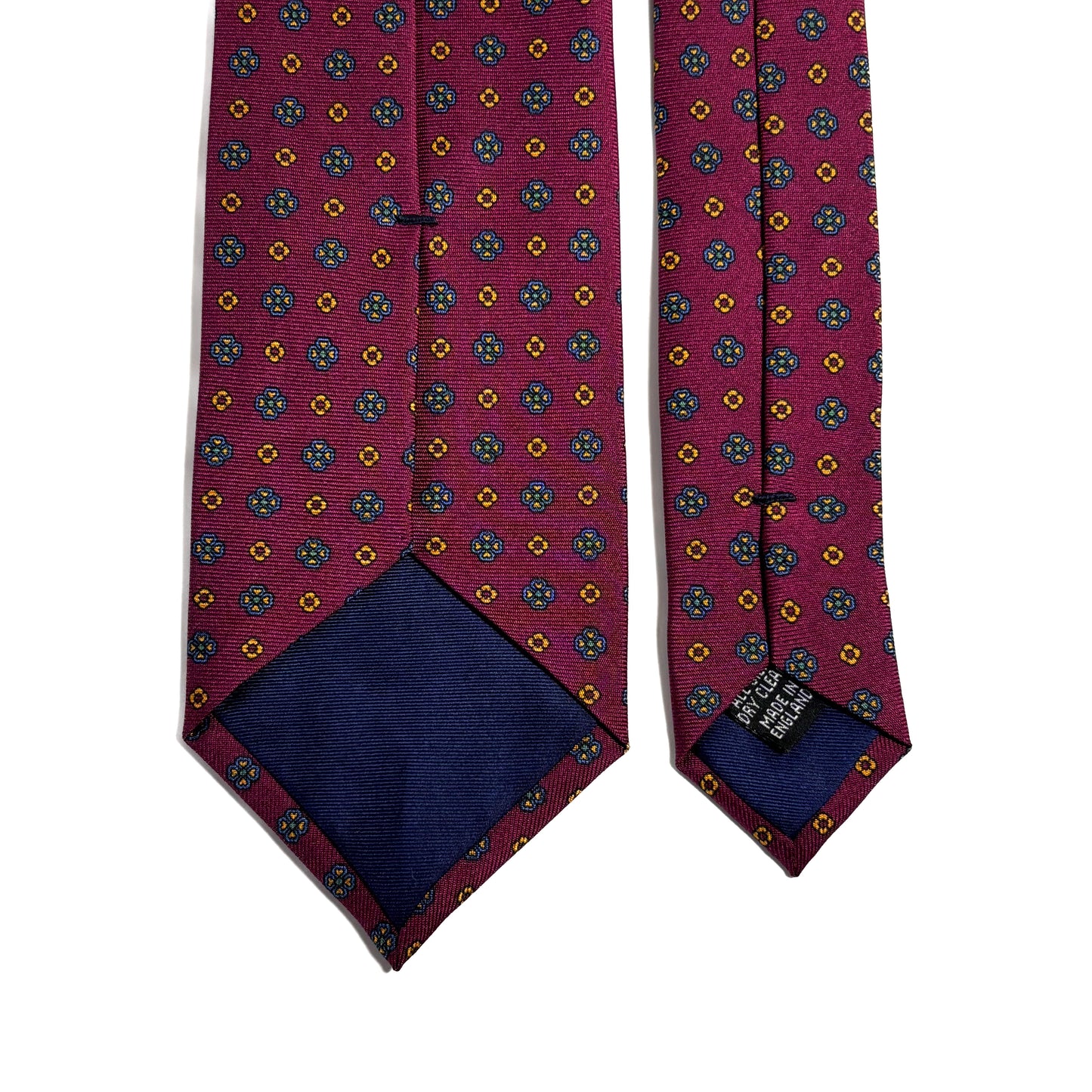 Burgundy Floral Printed Silk Tie - Handmade in England