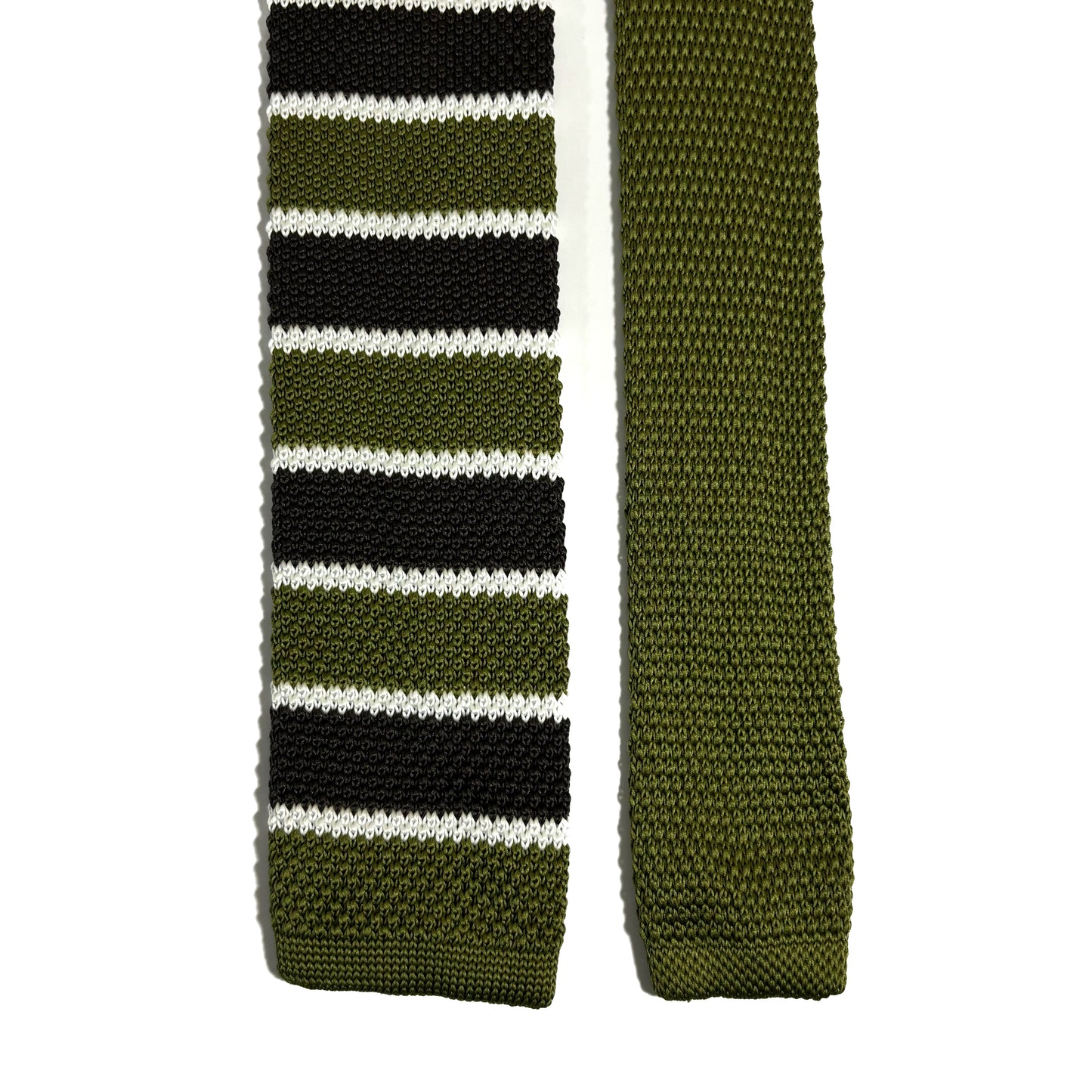 Olive Green Striped Knitted Tie