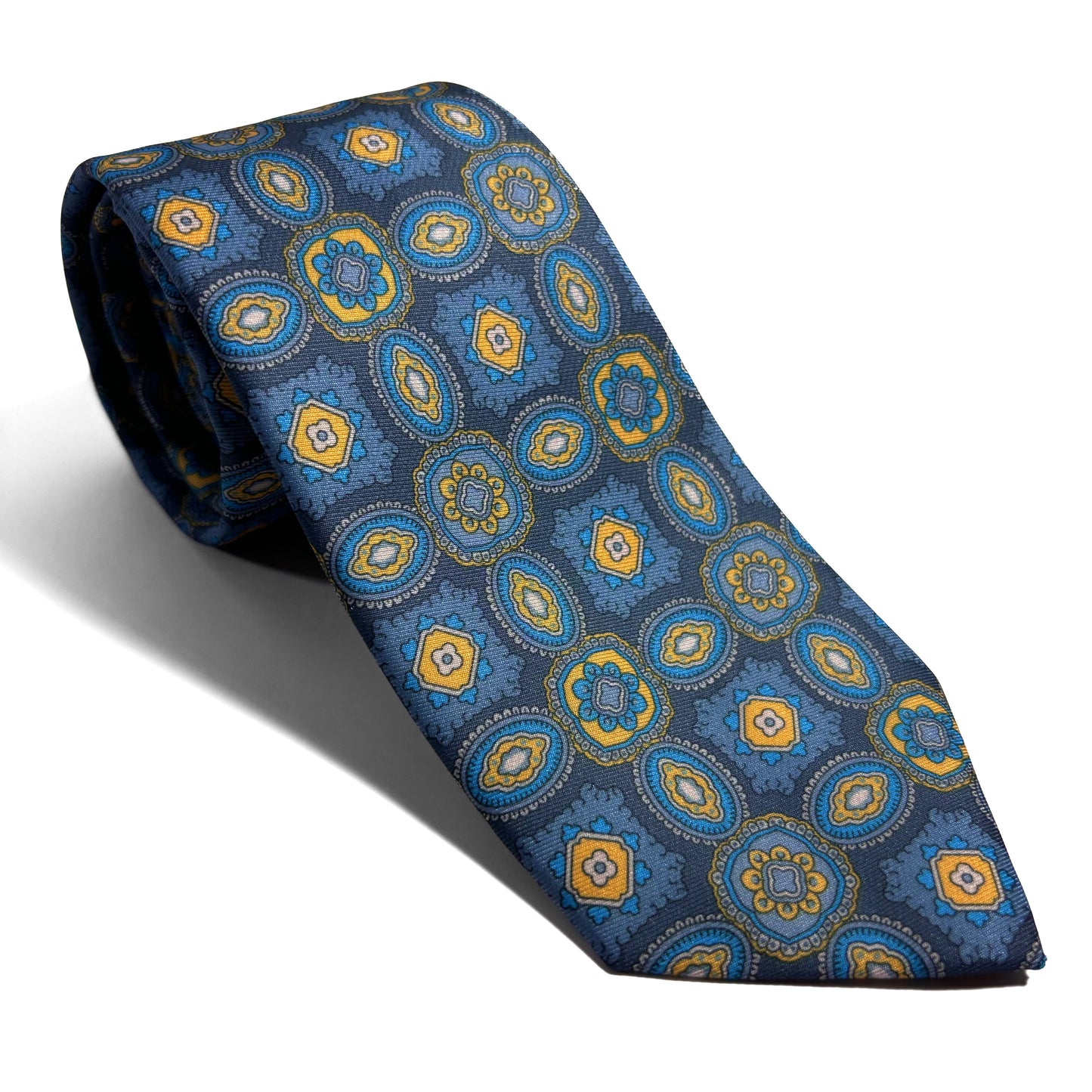 Gray & Blue Medallion Printed Tie