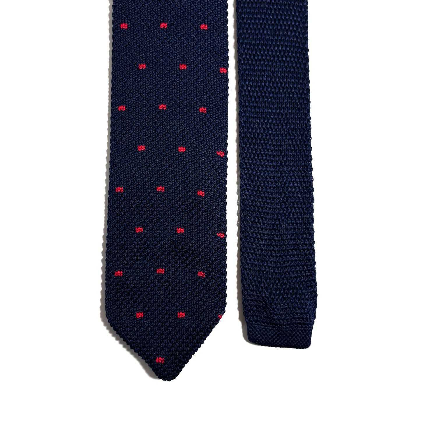 V-Tip Navy Blue Polka Dot Knitted Tie