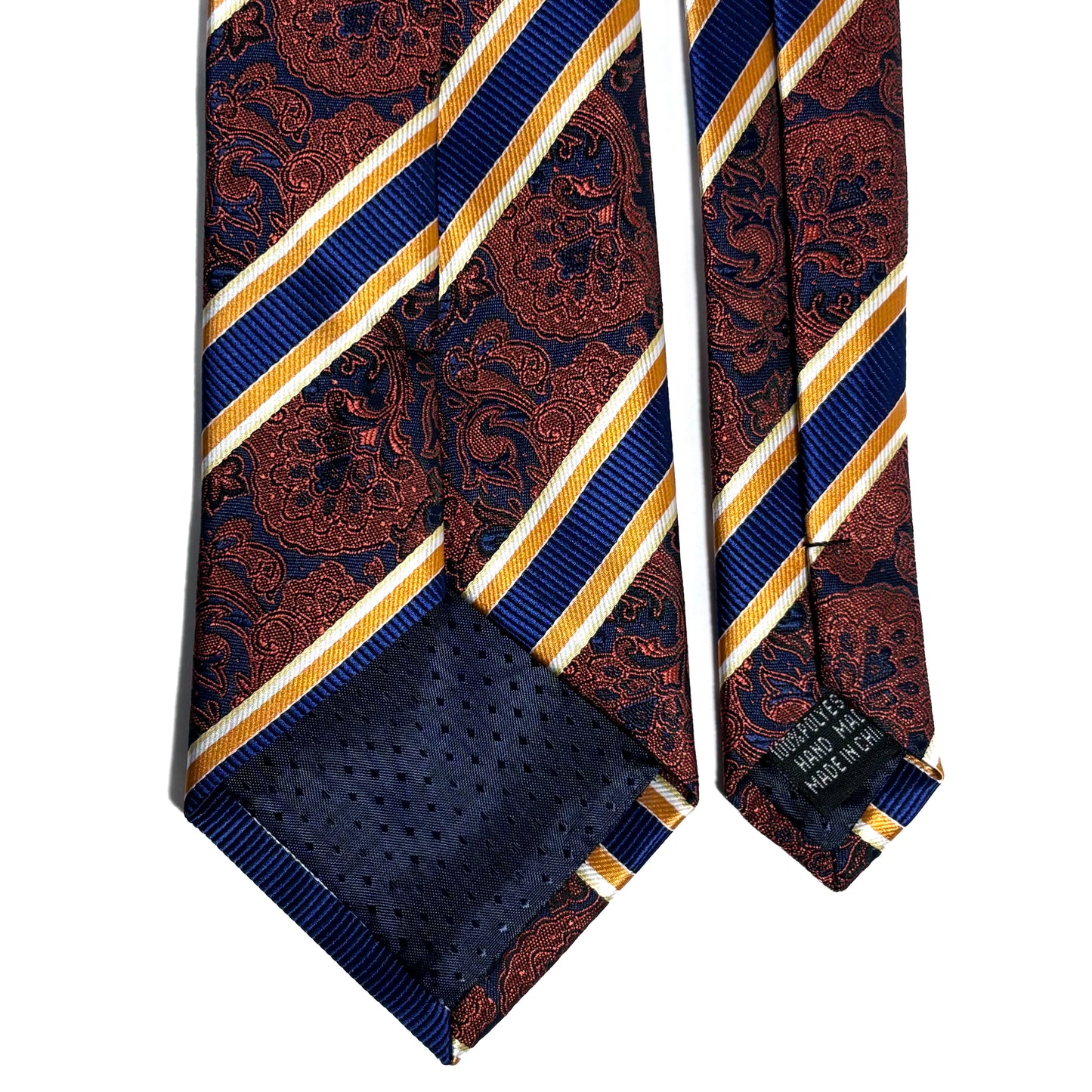 Navy Blue & Orange Paisley Striped Tie