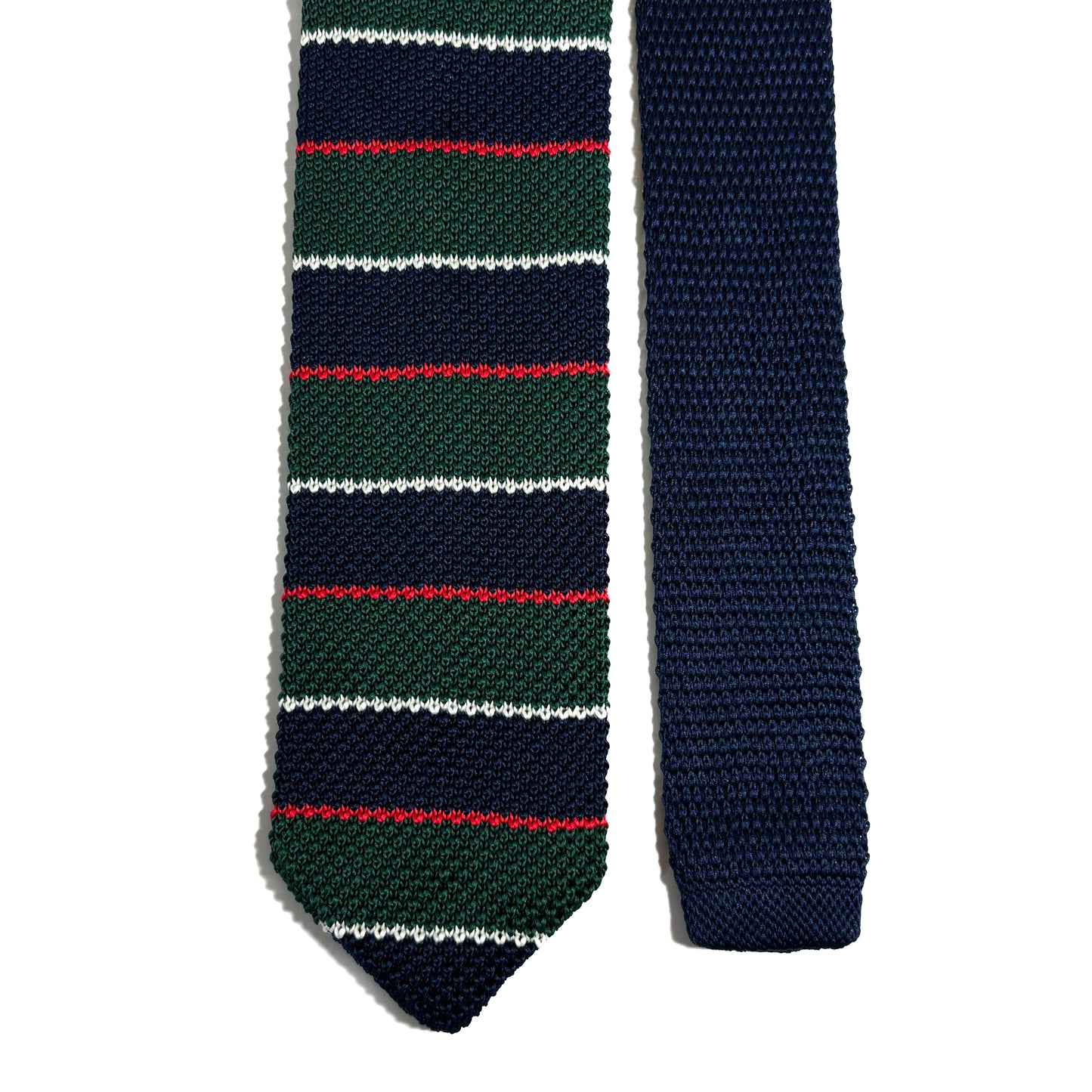 V-Tip Navy Blue & Green Striped Knitted Tie