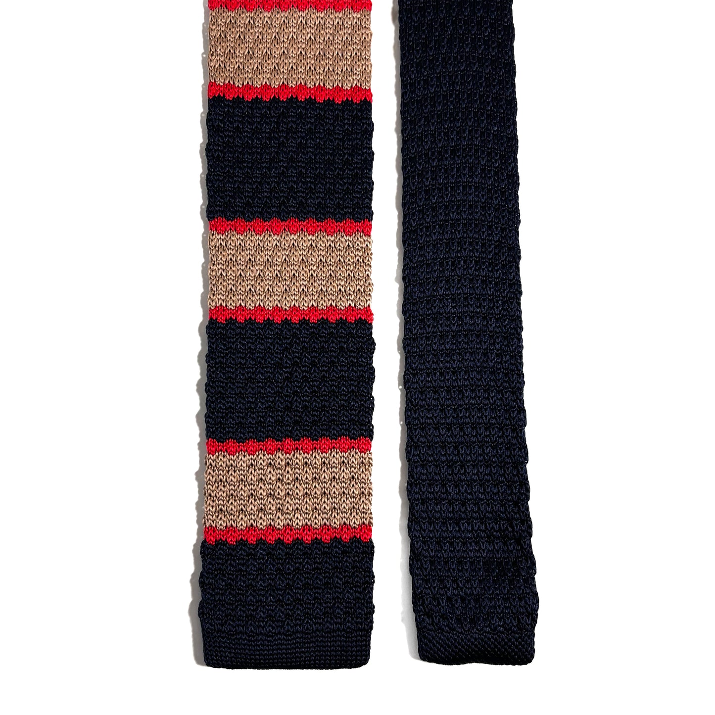 Navy Blue & Beige Striped Knitted Tie