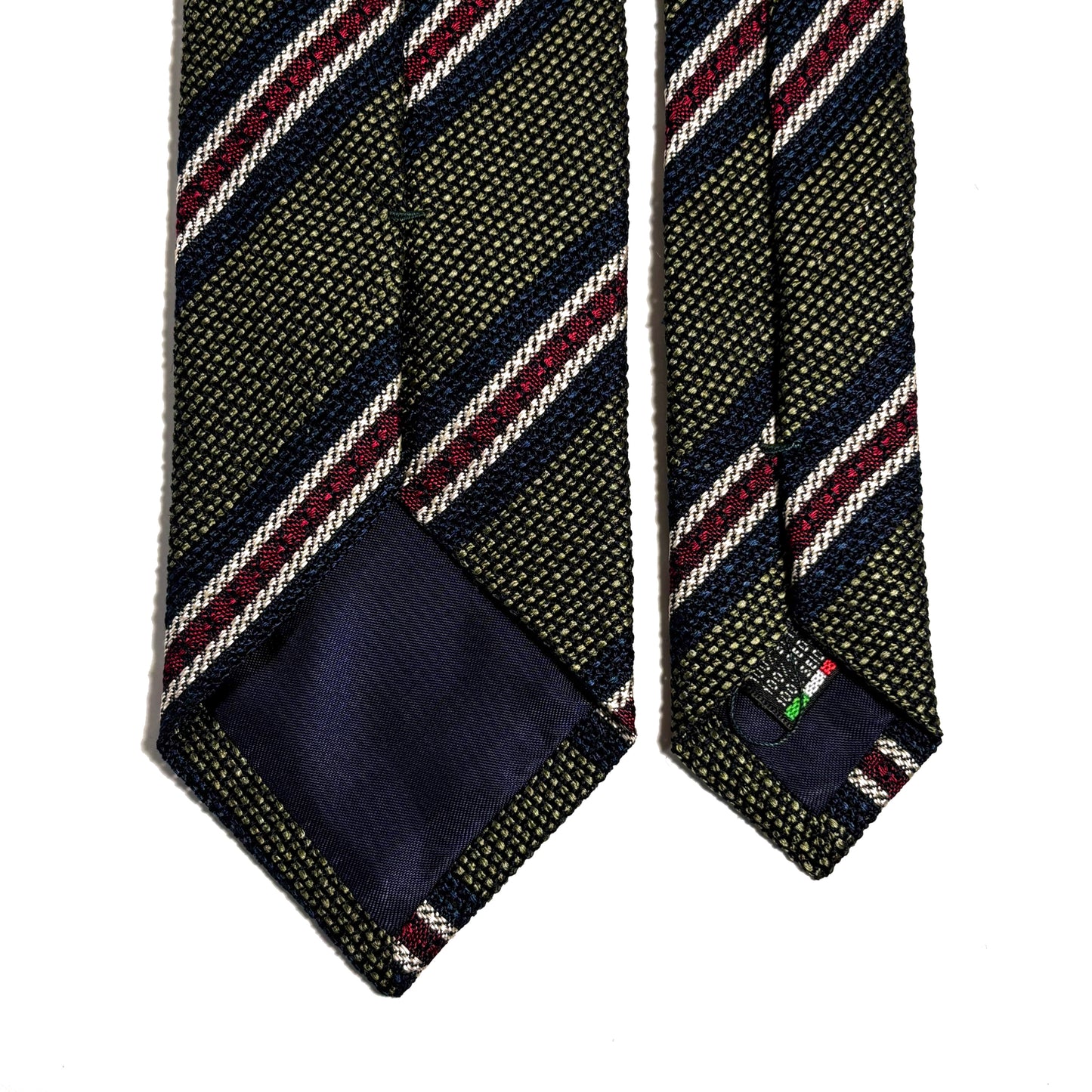 Olive Green Striped Silk Grenadine Tie (Garza Fina) - Handmade in Italy
