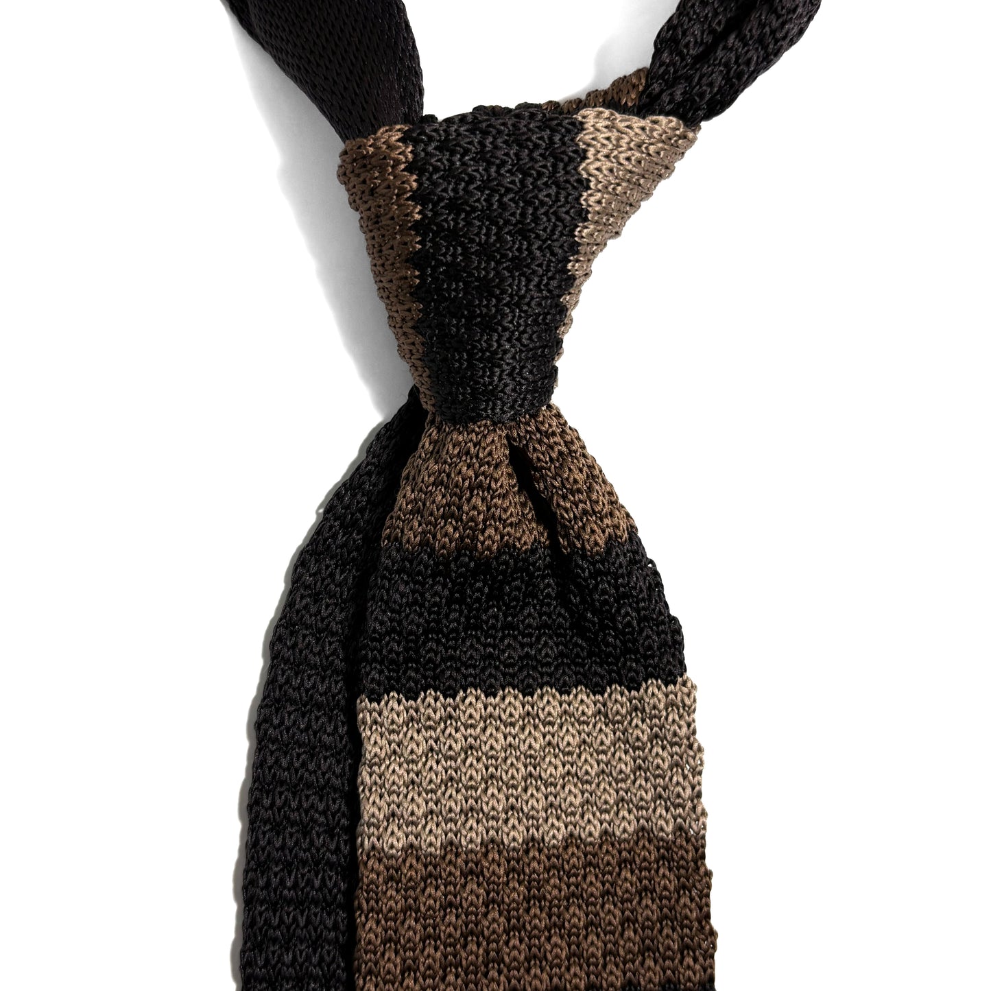 V-Tip Brown & Beige Striped Knitted Tie