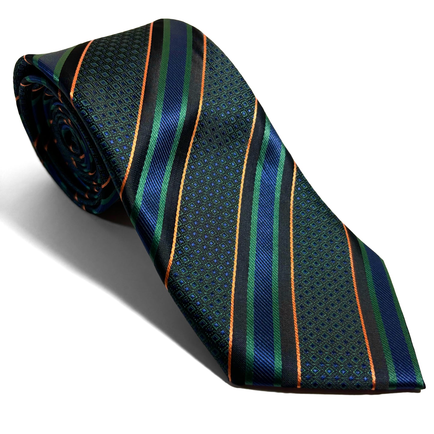 Green & Blue Geometric Striped Tie