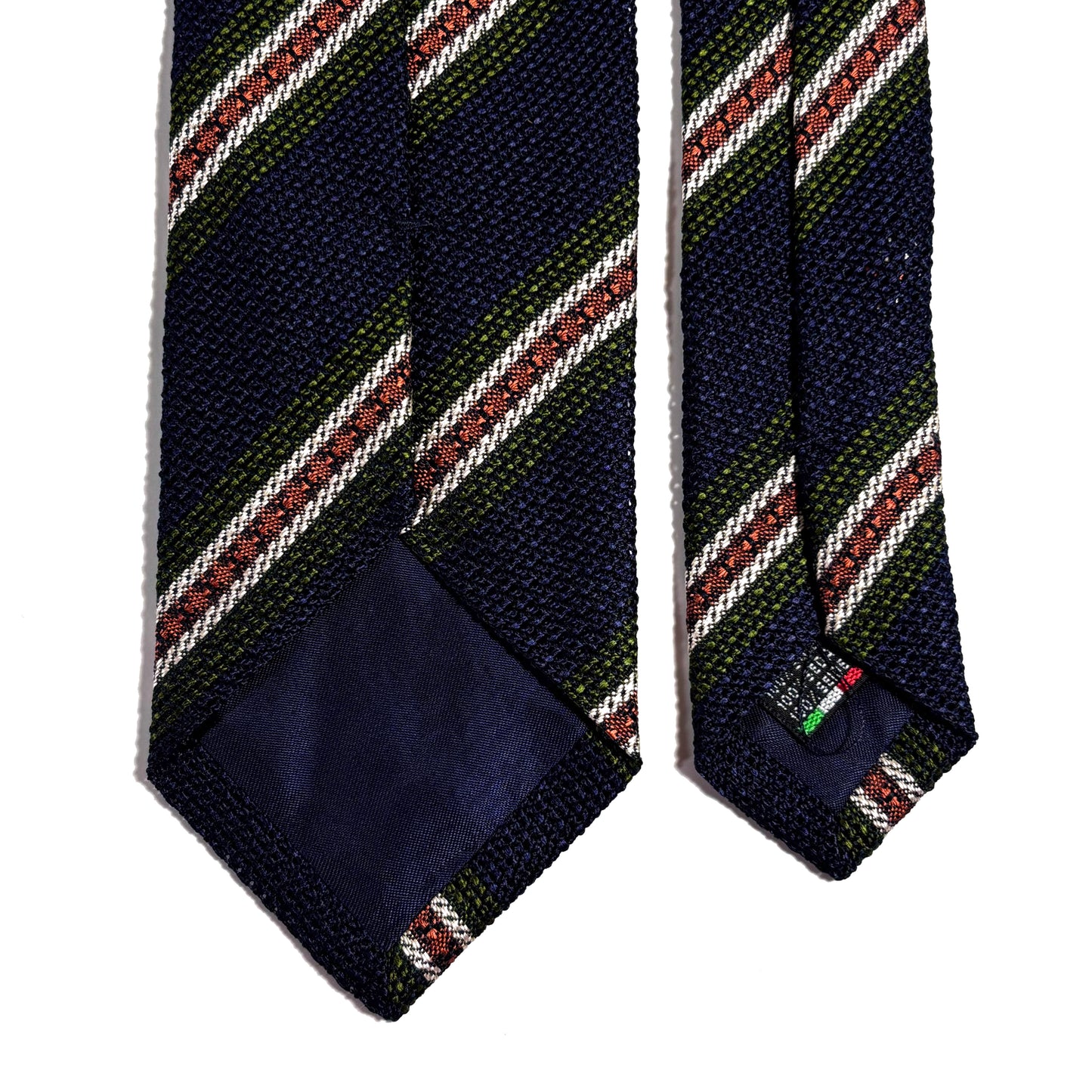 Navy Blue Striped Silk Grenadine Tie (Garza Fina) - Handmade in Italy
