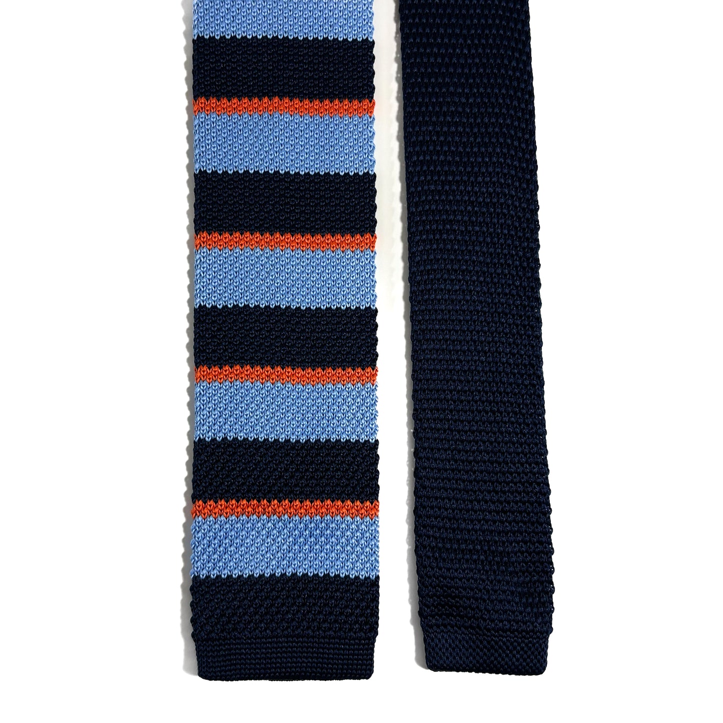 Navy Blue & Orange Striped Knitted Tie