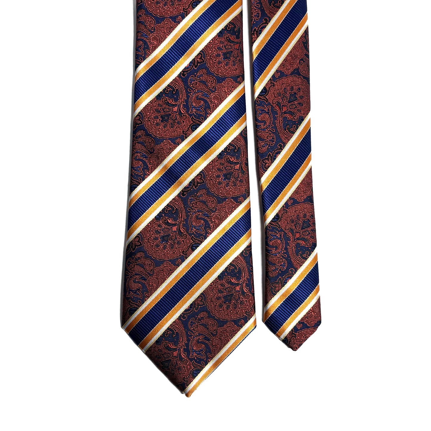 Navy Blue & Orange Paisley Striped Tie