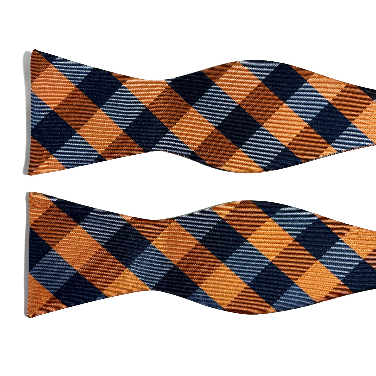 Self-Tie Navy Blue & Orange Plaid Silk Bow Tie
