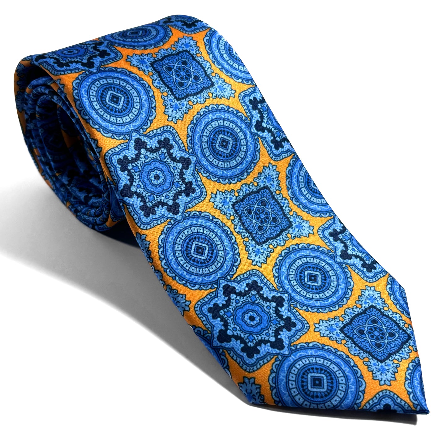 Yellow & Light Blue Medallion Printed Tie