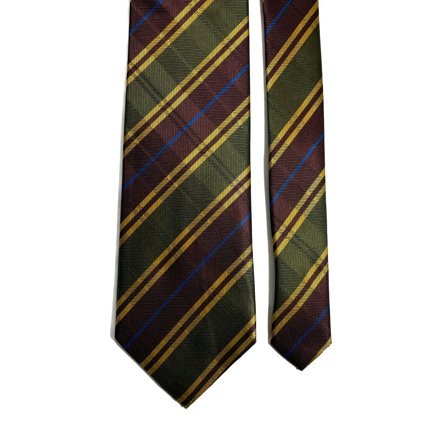 Green & Brown Overcheck Striped Tie