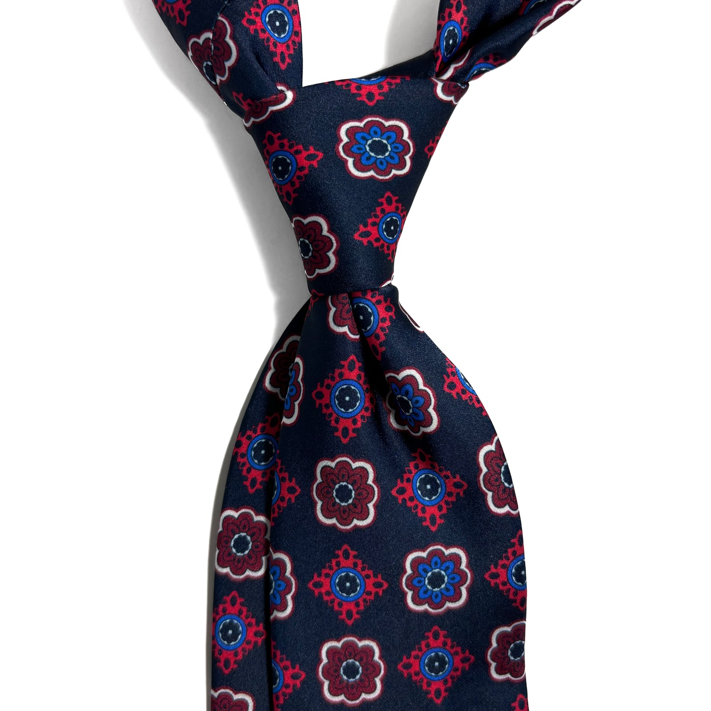 Navy Blue & Bordeaux Medallion Printed Tie
