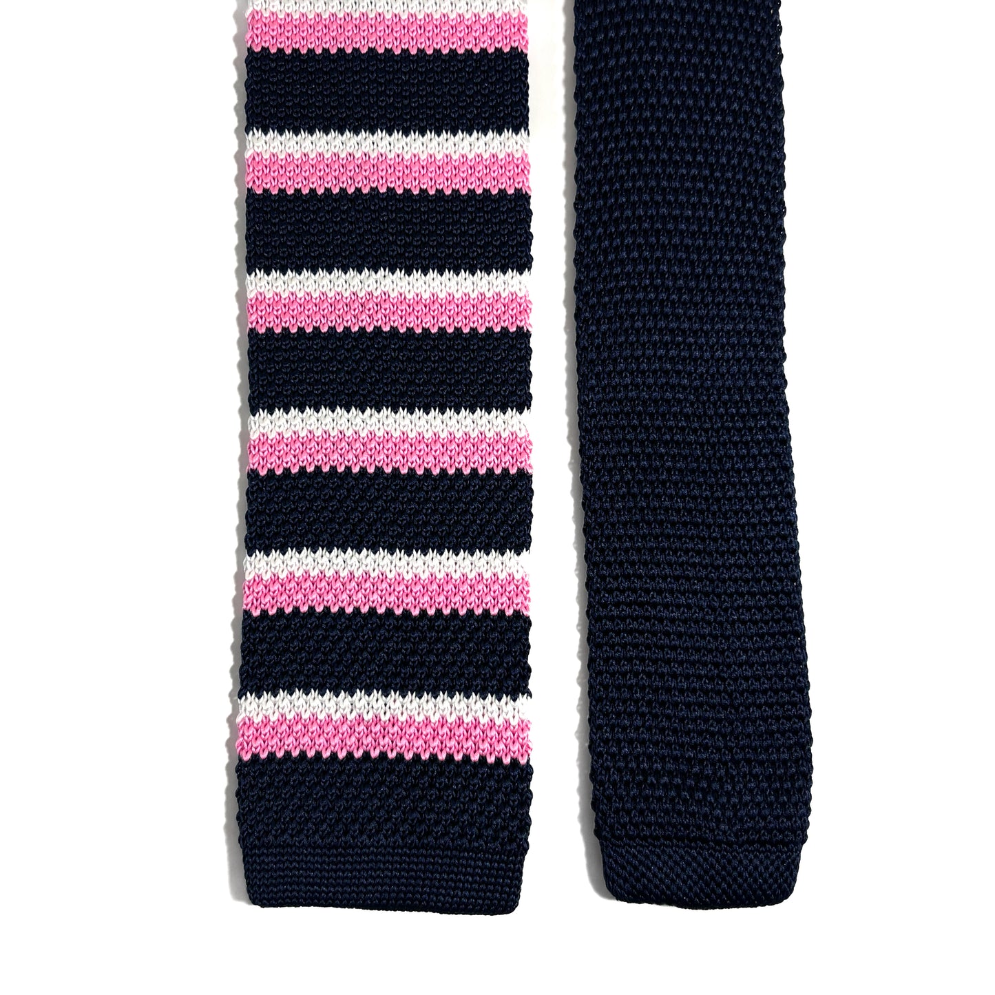 Navy Blue & Pink Striped Knitted Tie