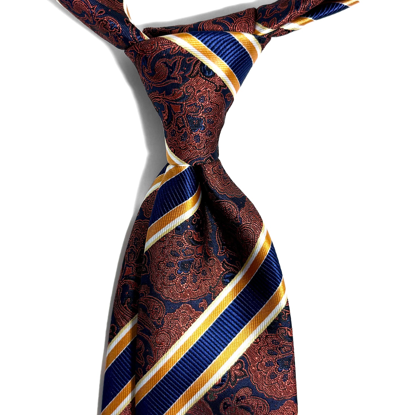 Navy Blue & Orange Paisley Striped Tie