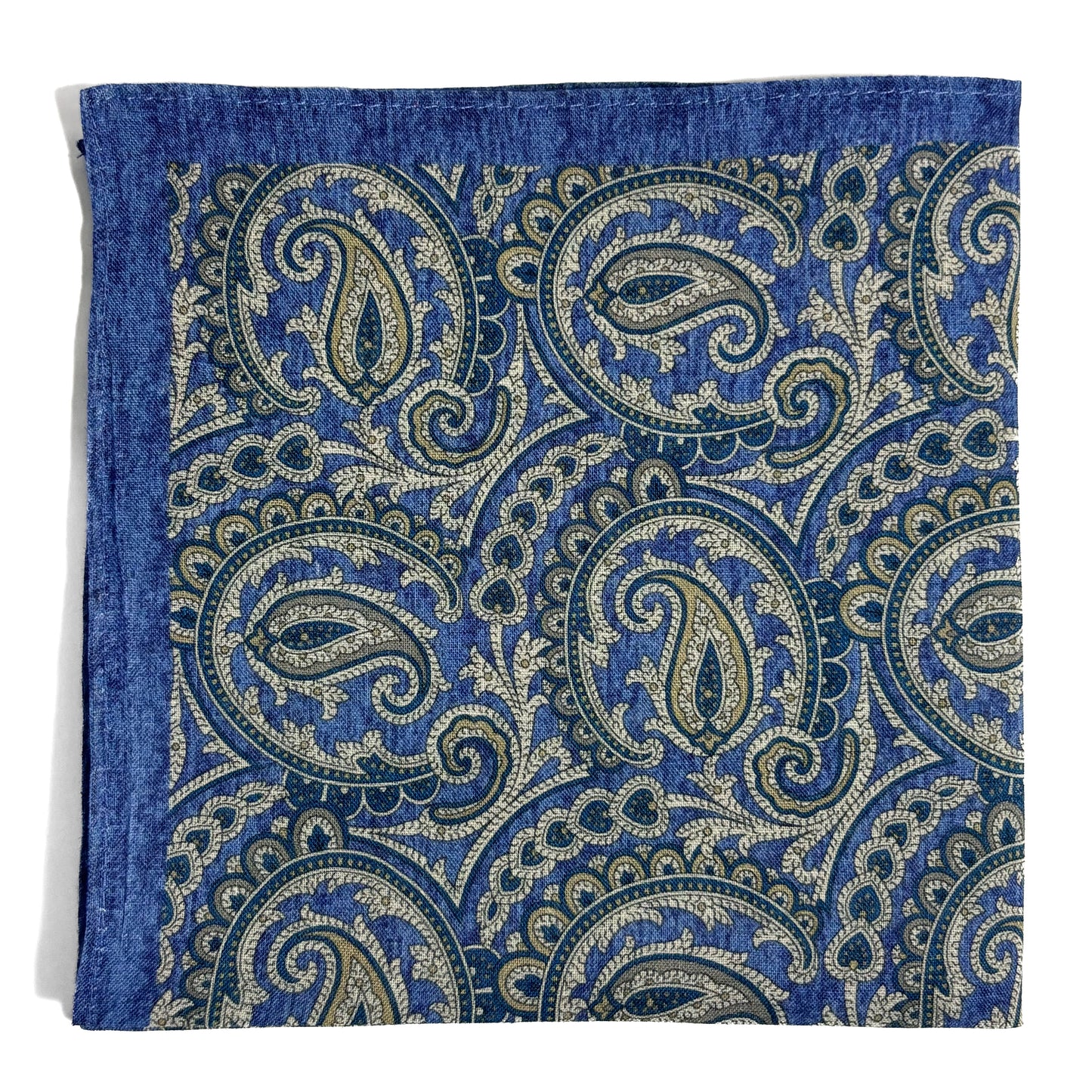 Blue Paisley Ramie Pocket Square