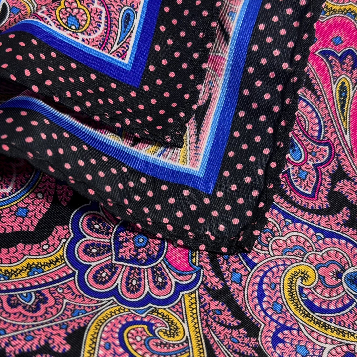 Navy Blue & Pink Paisley Dot Pocket Square