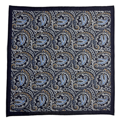 Black Paisley Ramie Pocket Square