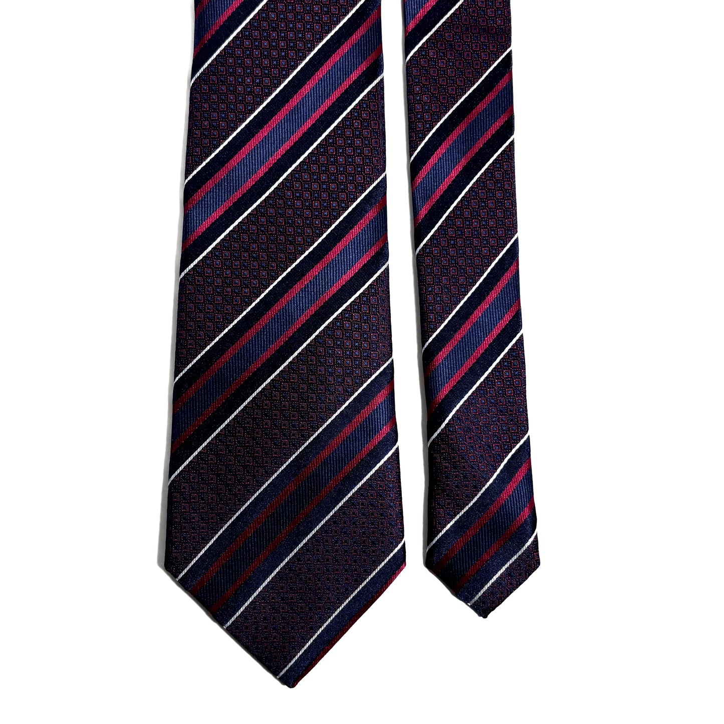 Navy Blue & Red Geometric Striped Tie