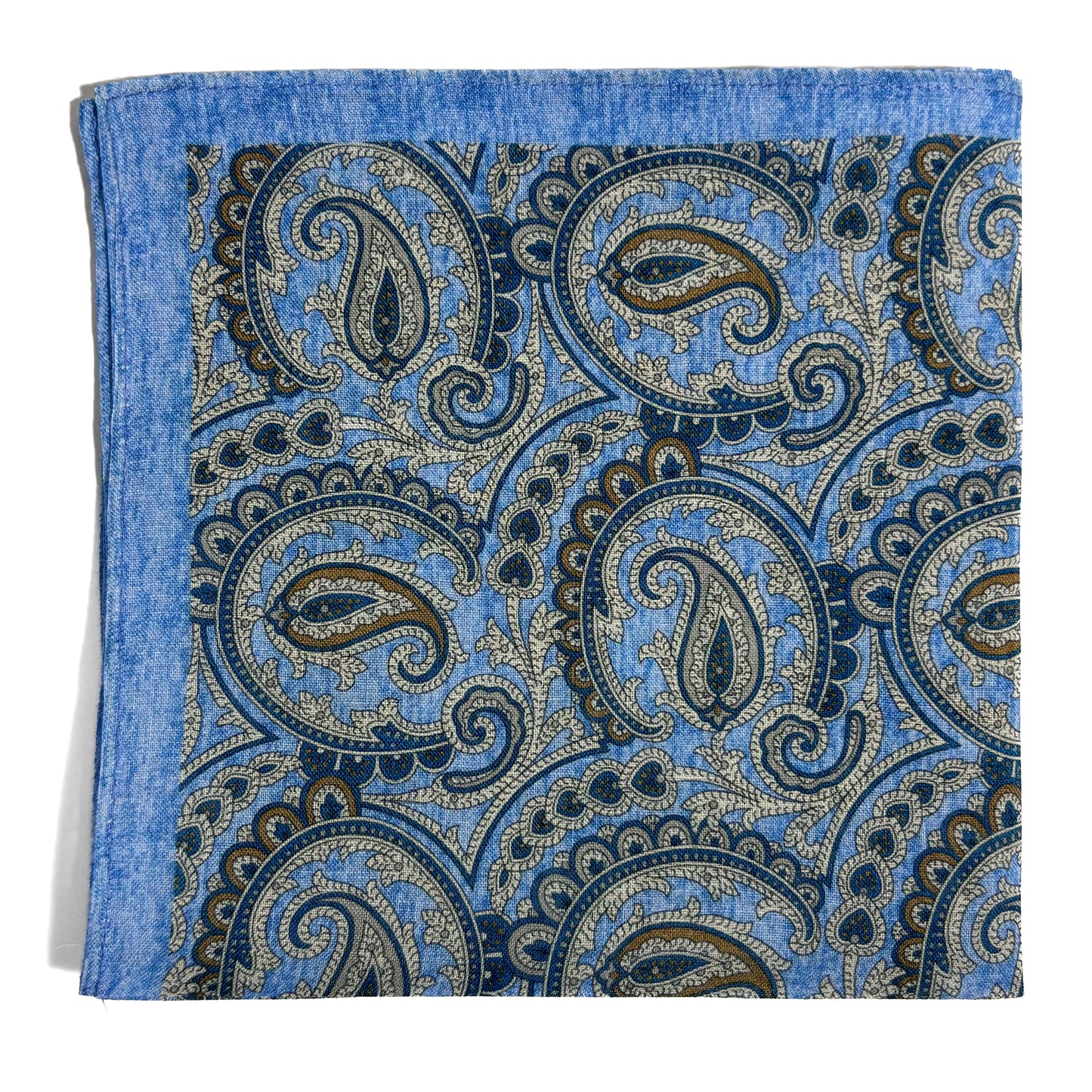 Light Blue Paisley Ramie Pocket Square