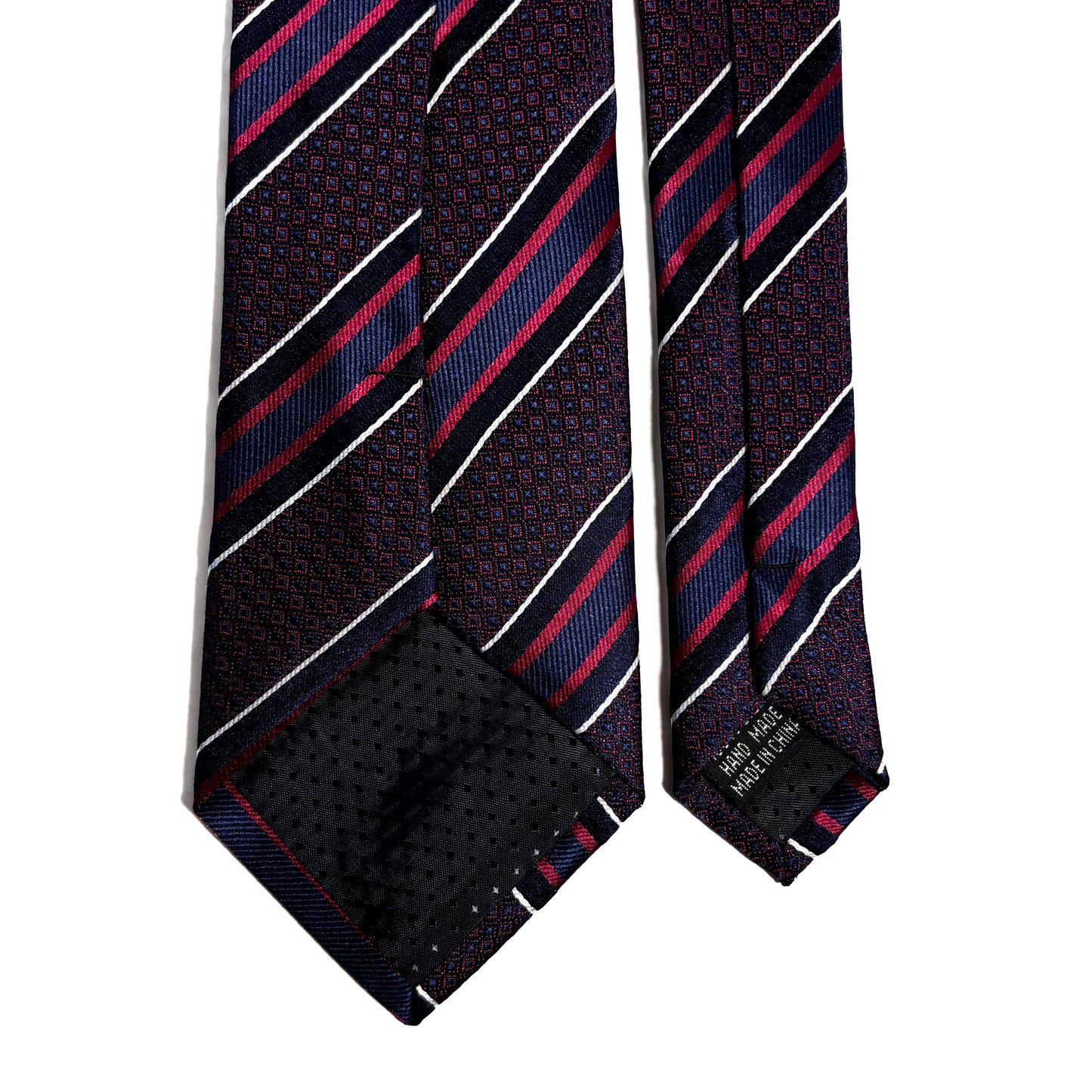 Navy Blue & Red Geometric Striped Tie