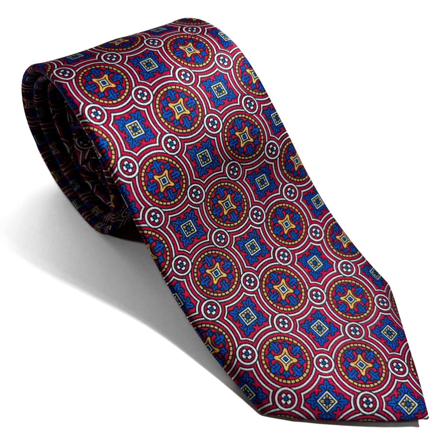 Red & White Medallion Printed Tie