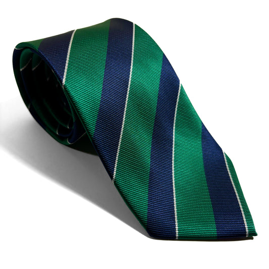 Navy Blue & Green Striped Repp Tie