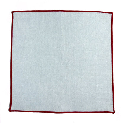 Powder Blue & Red Linen/Cotton Pocket Square