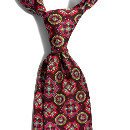 Brown & Red Medallion Printed Tie