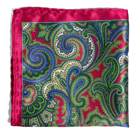 Magenta & Green Paisley Pocket Square