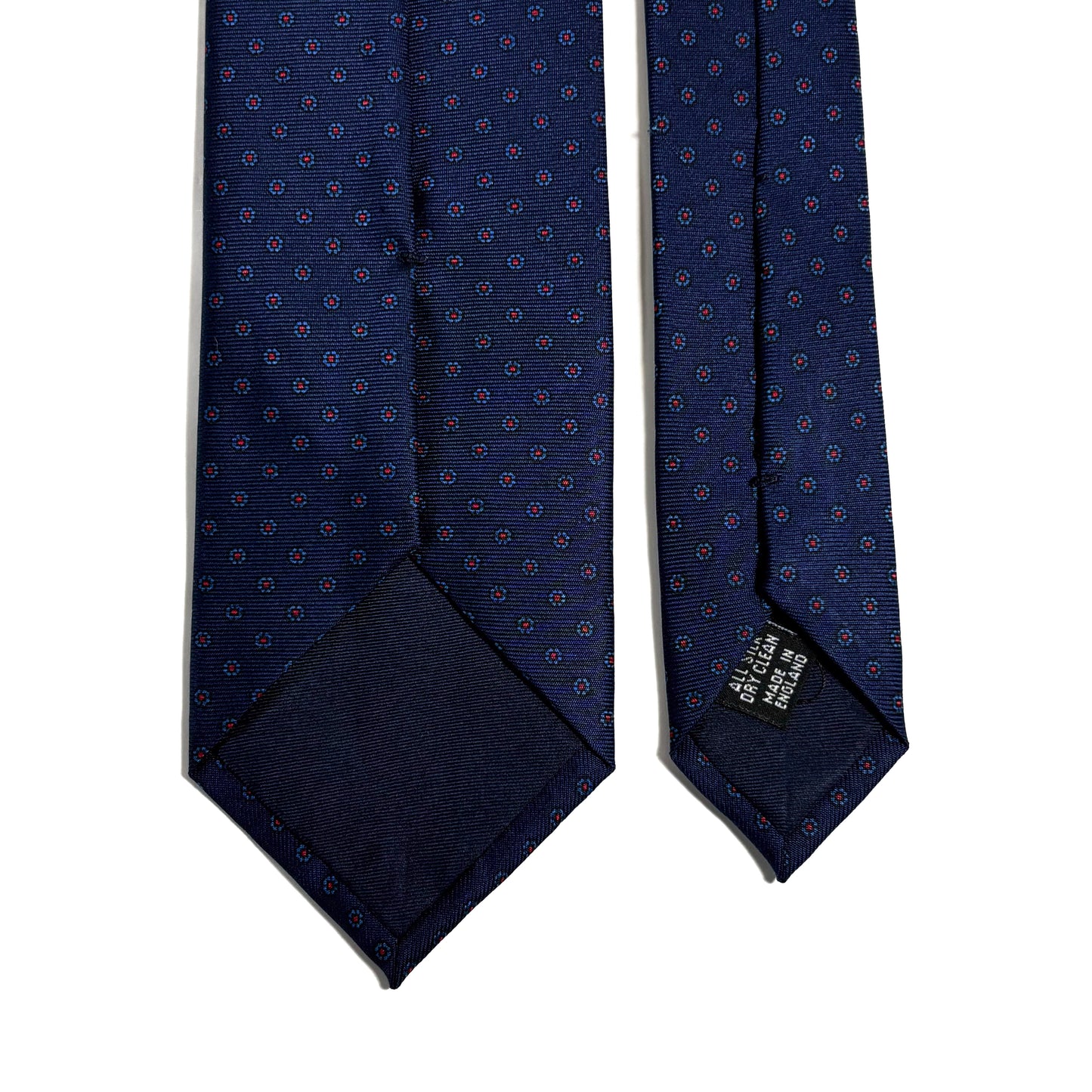 Hand-Printed Navy Blue Floral Silk Twill Tie - Handmade in England