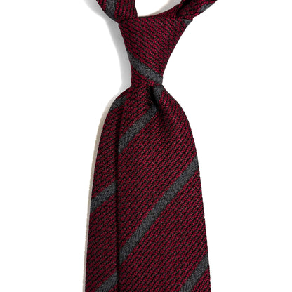 Burgundy & Charcoal Gray Striped Grenadine Tie - Handmade