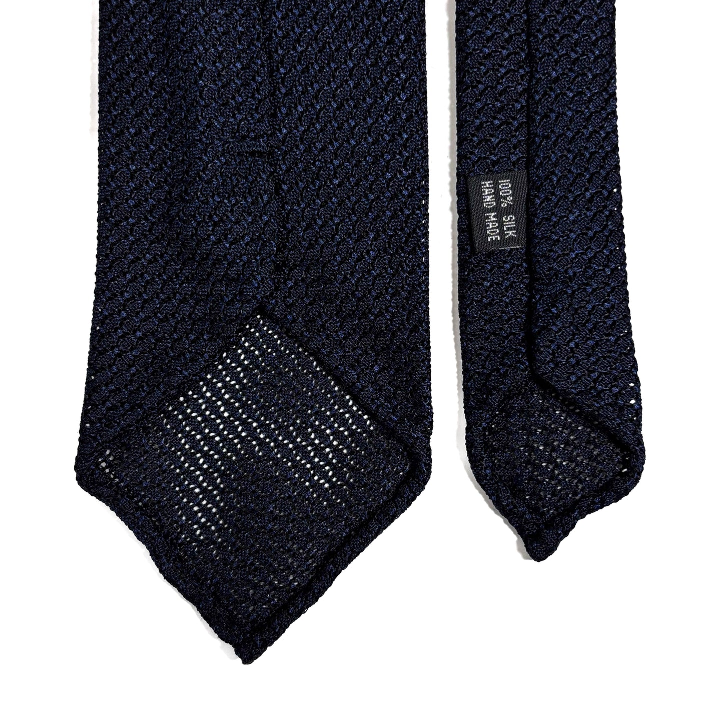 Untipped Navy Blue Silk Grenadine Tie (Garza Grossa) - Handmade