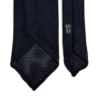 Untipped Navy Blue Silk Grenadine Tie (Garza Grossa) - Handmade