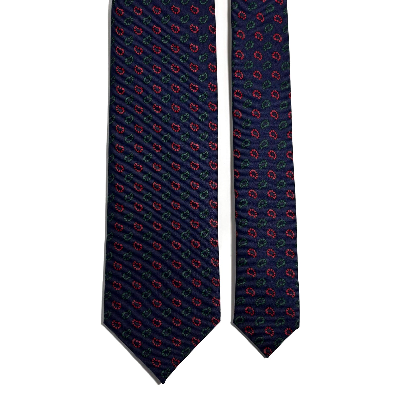 Hand-Printed Navy Blue Paisley Silk Twill Tie - Handmade in England