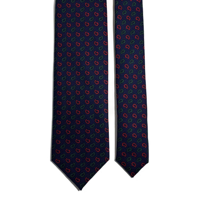 Hand-Printed Navy Blue Paisley Silk Twill Tie - Handmade in England